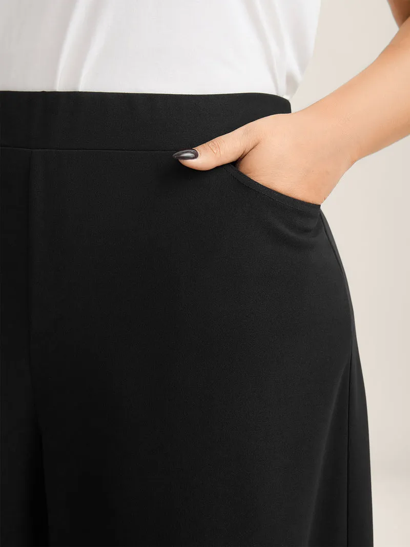Scalloped Hem Pull-On Wide-Leg Pants