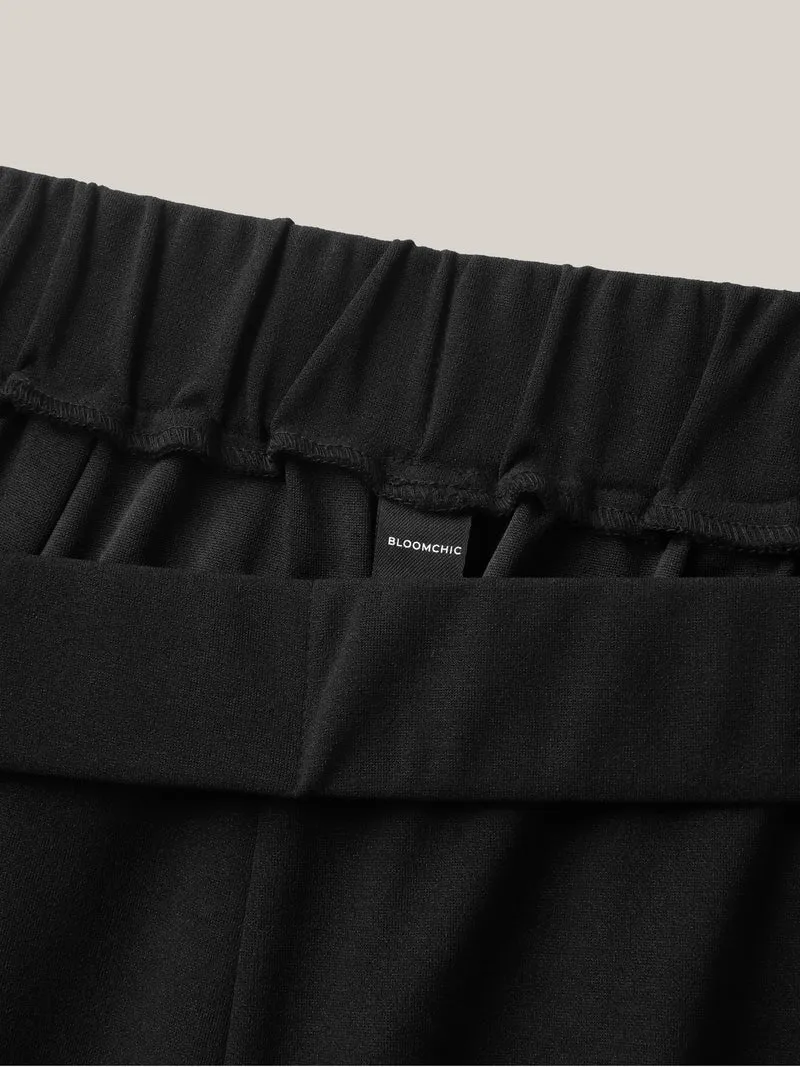 Scalloped Hem Pull-On Wide-Leg Pants