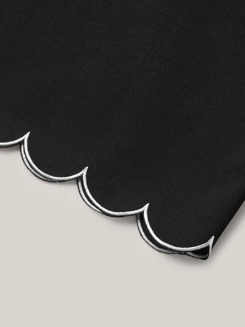 Scalloped Hem Pull-On Wide-Leg Pants