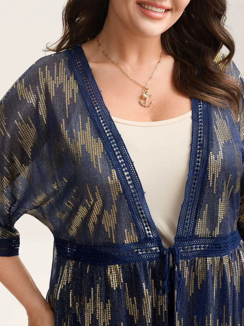 Glitter Tassels Webbed Open Front Kimono