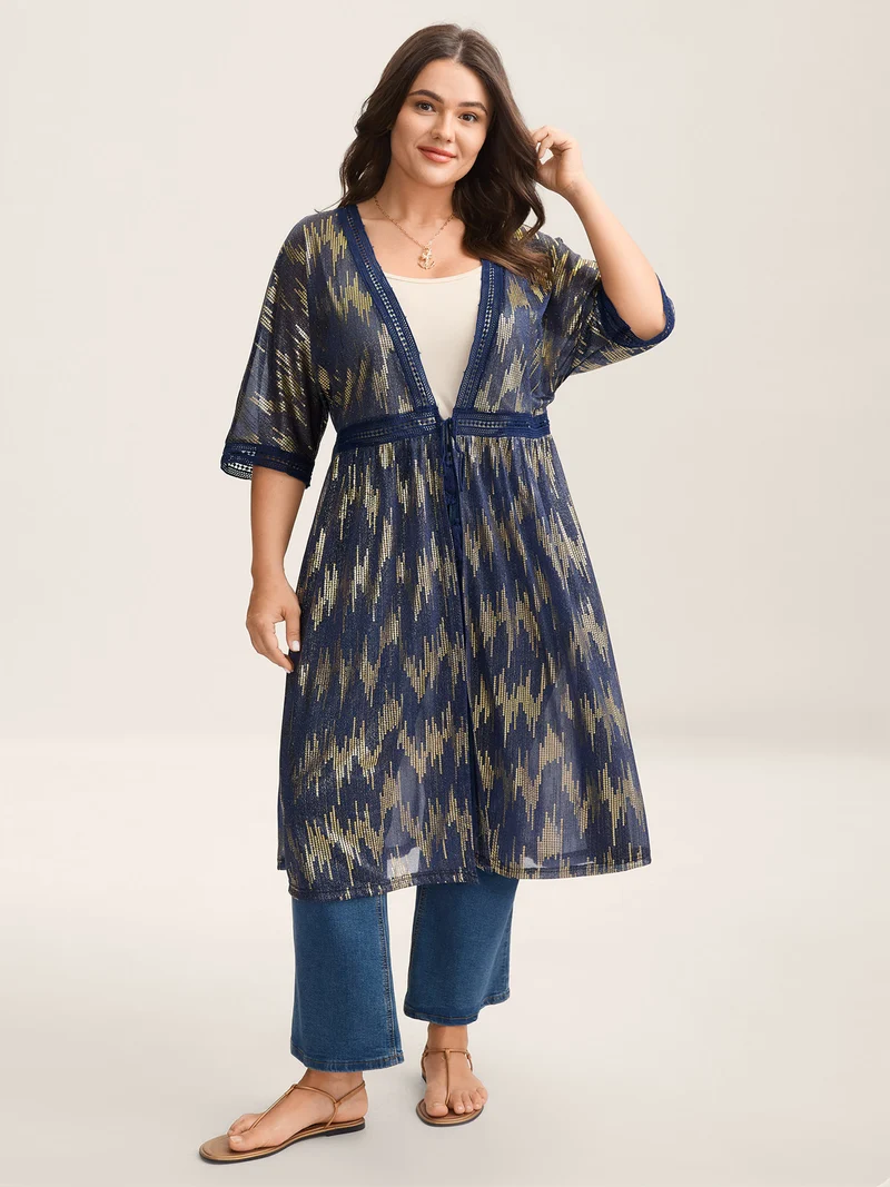 Glitter Tassels Webbed Open Front Kimono