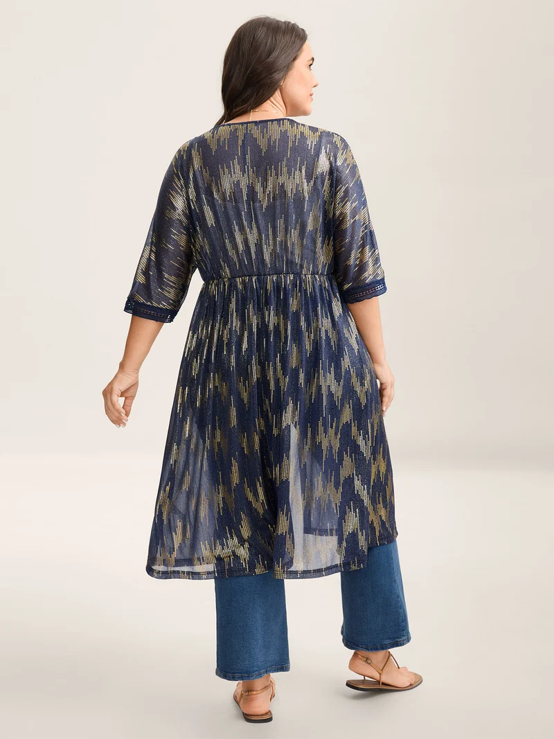 Glitter Tassels Webbed Open Front Kimono
