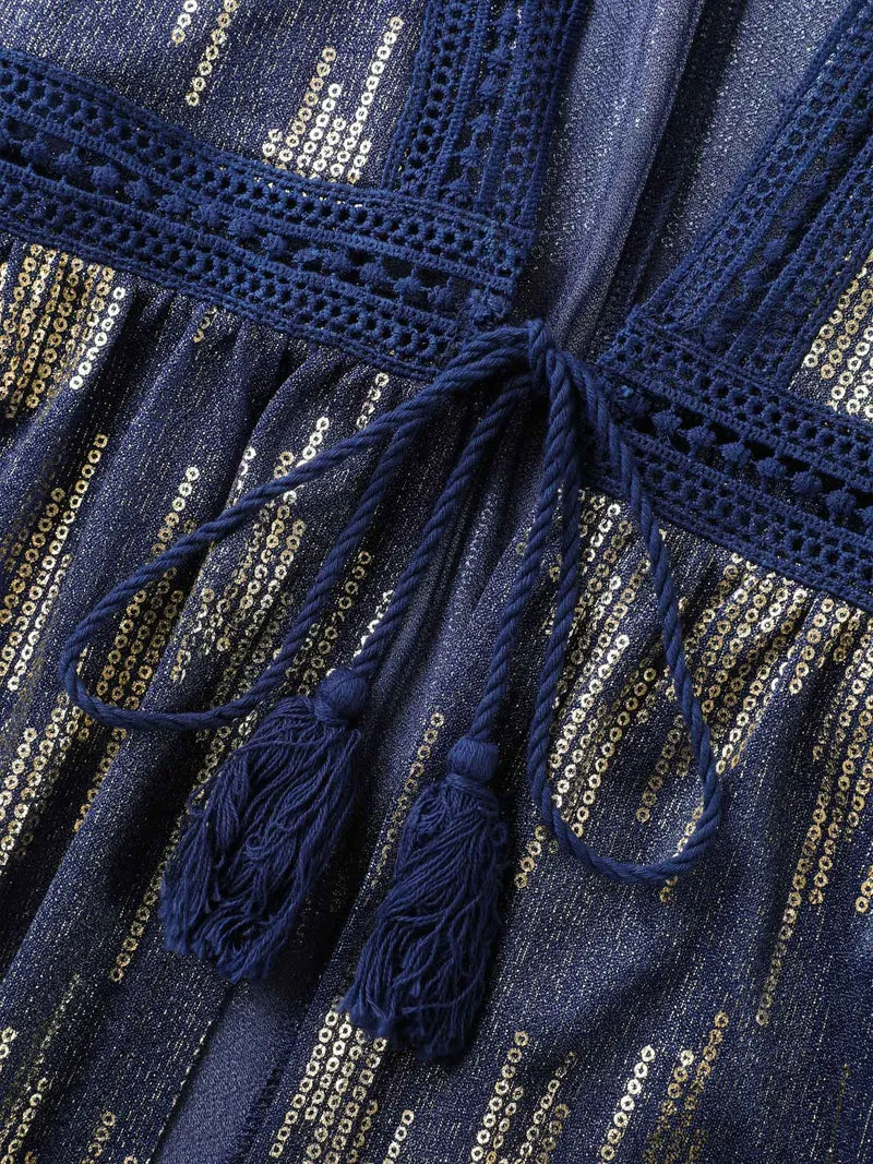 Glitter Tassels Webbed Open Front Kimono