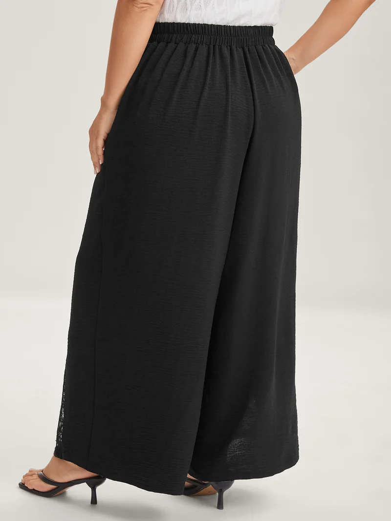 Lace Trim Sheer Wide-Leg Pants