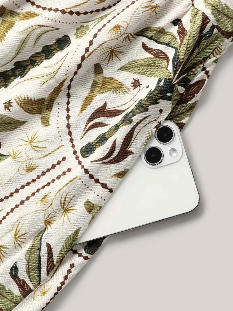 Tropical Print A-Line Slit Midi Dress
