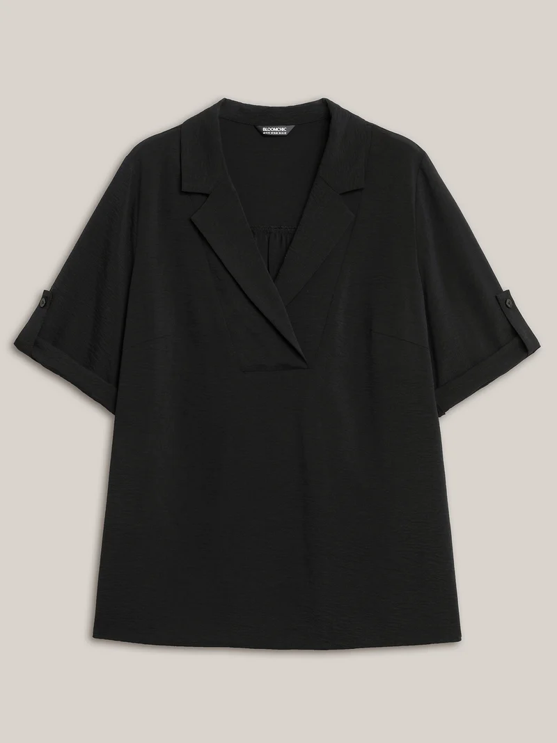 Tab Sleeve Blazer Collar Blouse