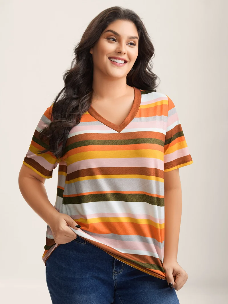 Bamboo Stretchy Colorful Stripes T-Shirt