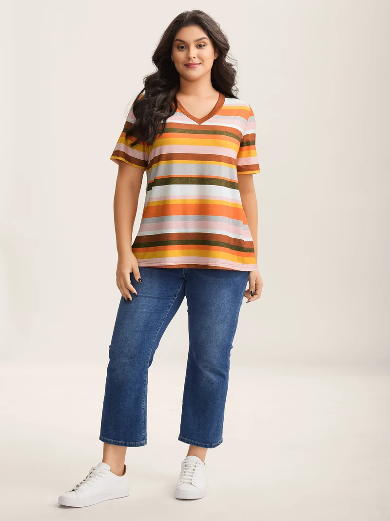 Bamboo Stretchy Colorful Stripes T-Shirt