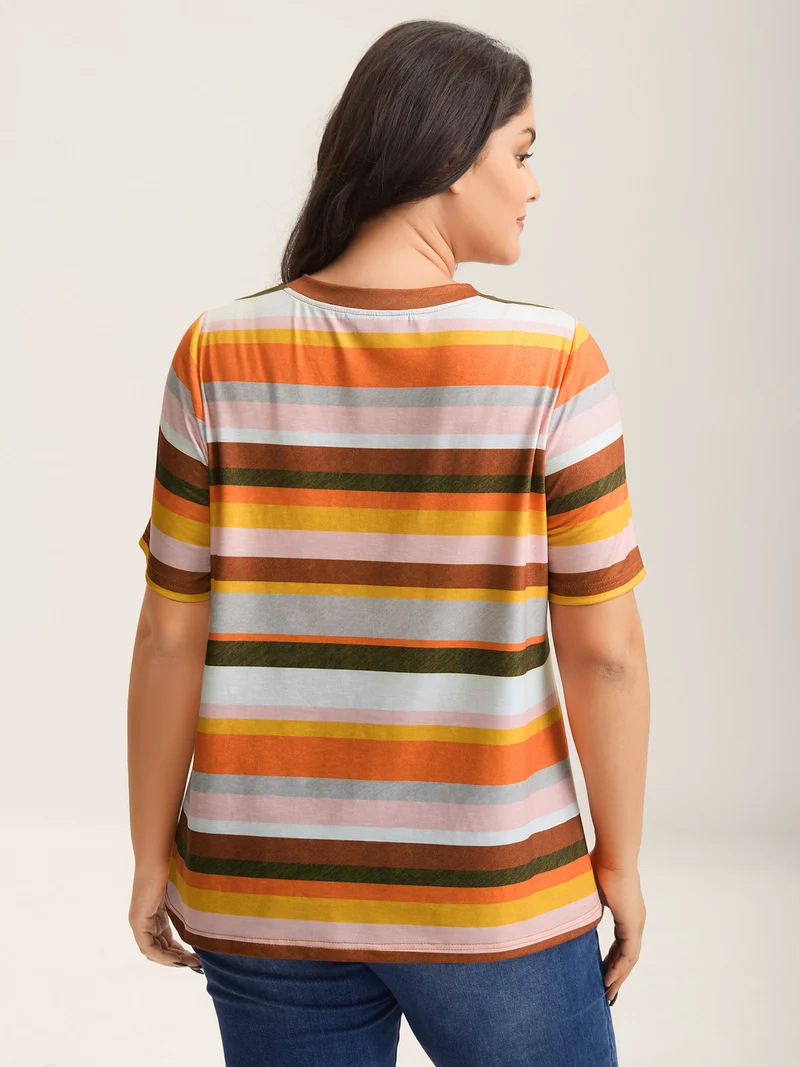 Bamboo Stretchy Colorful Stripes T-Shirt