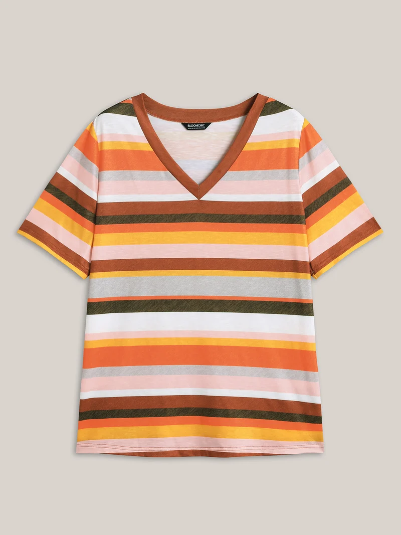Bamboo Stretchy Colorful Stripes T-Shirt