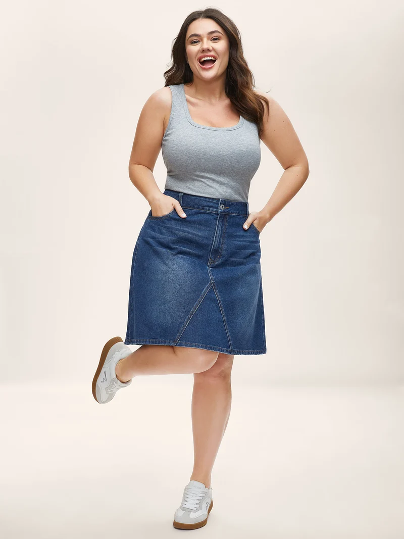 A-Line Crisscross Lines Denim Skirt