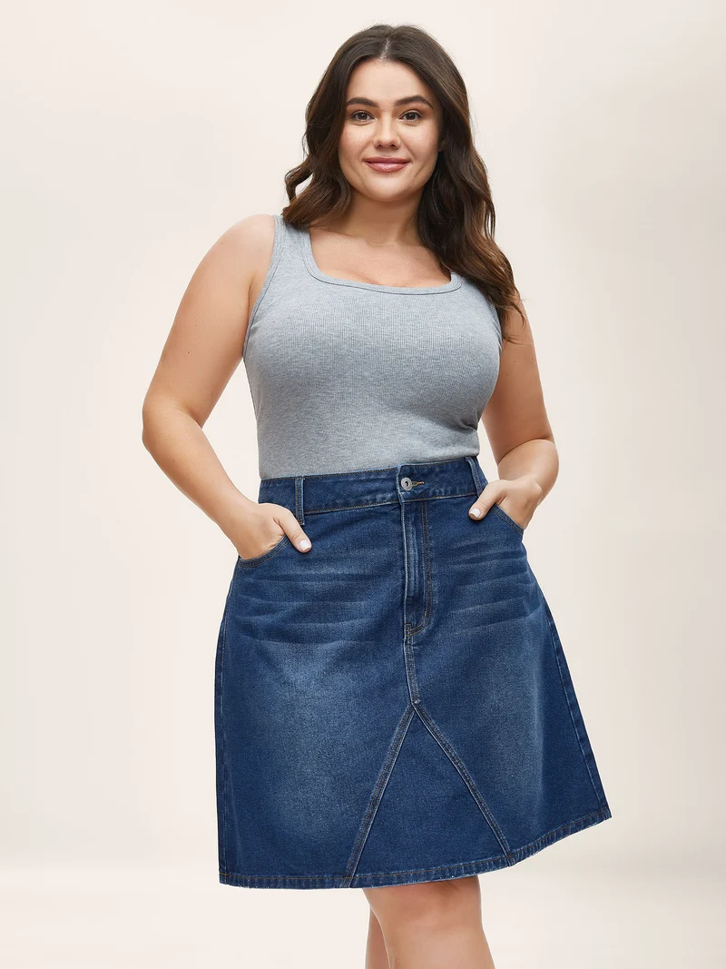 A-Line Crisscross Lines Denim Skirt
