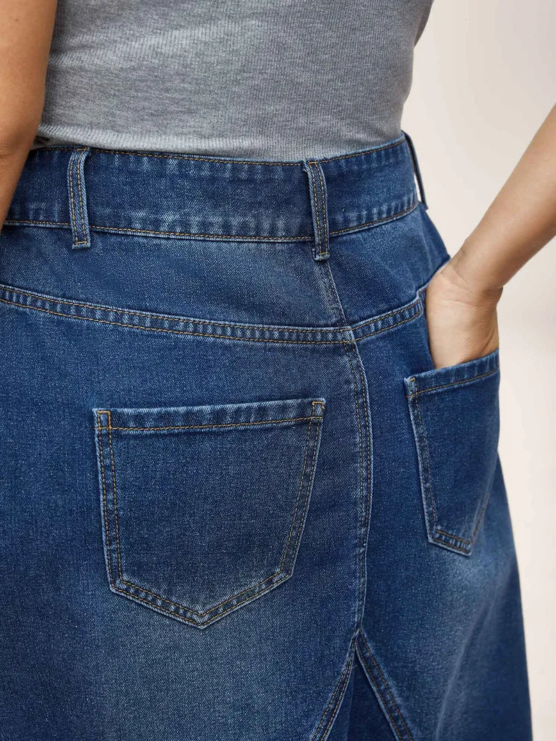 A-Line Crisscross Lines Denim Skirt