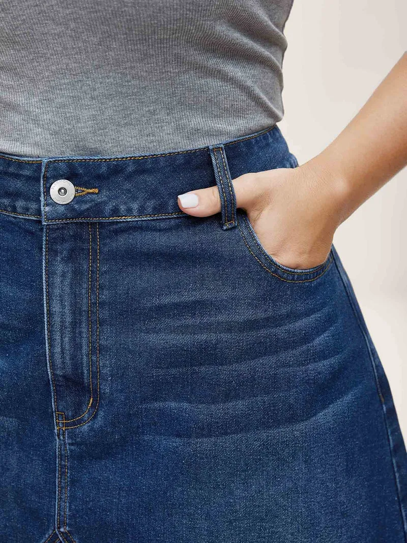 A-Line Crisscross Lines Denim Skirt