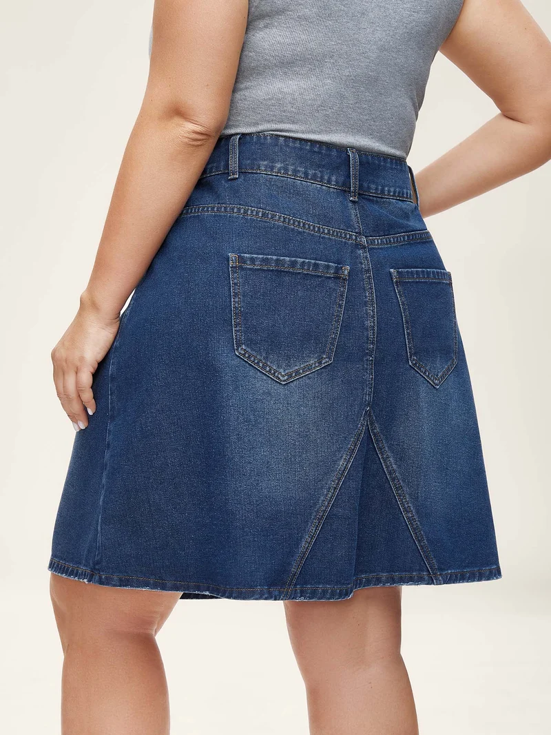 A-Line Crisscross Lines Denim Skirt