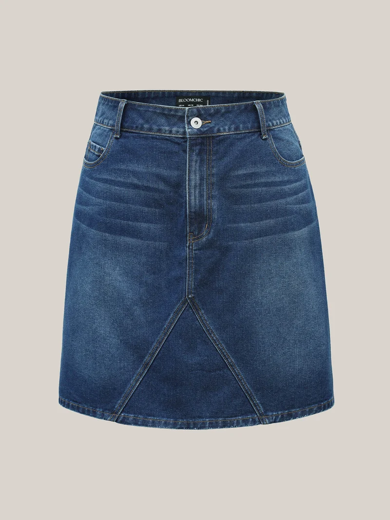 A-Line Crisscross Lines Denim Skirt