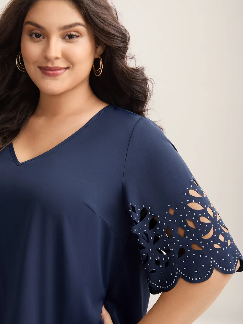Floral Cut-Out Sequin Solid Blouse