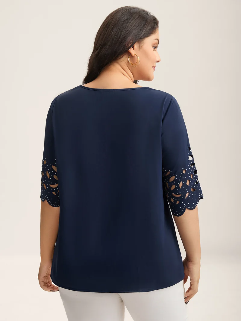 Floral Cut-Out Sequin Solid Blouse