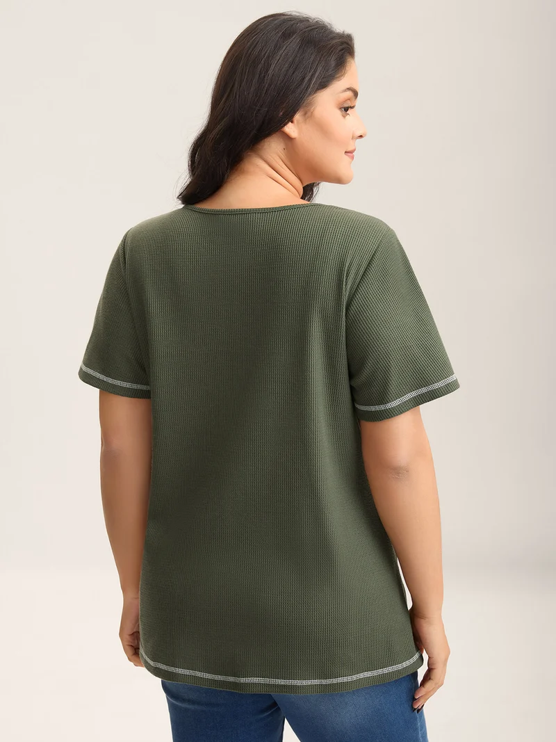 Waffle High Low Hem Zipper T-Shirt