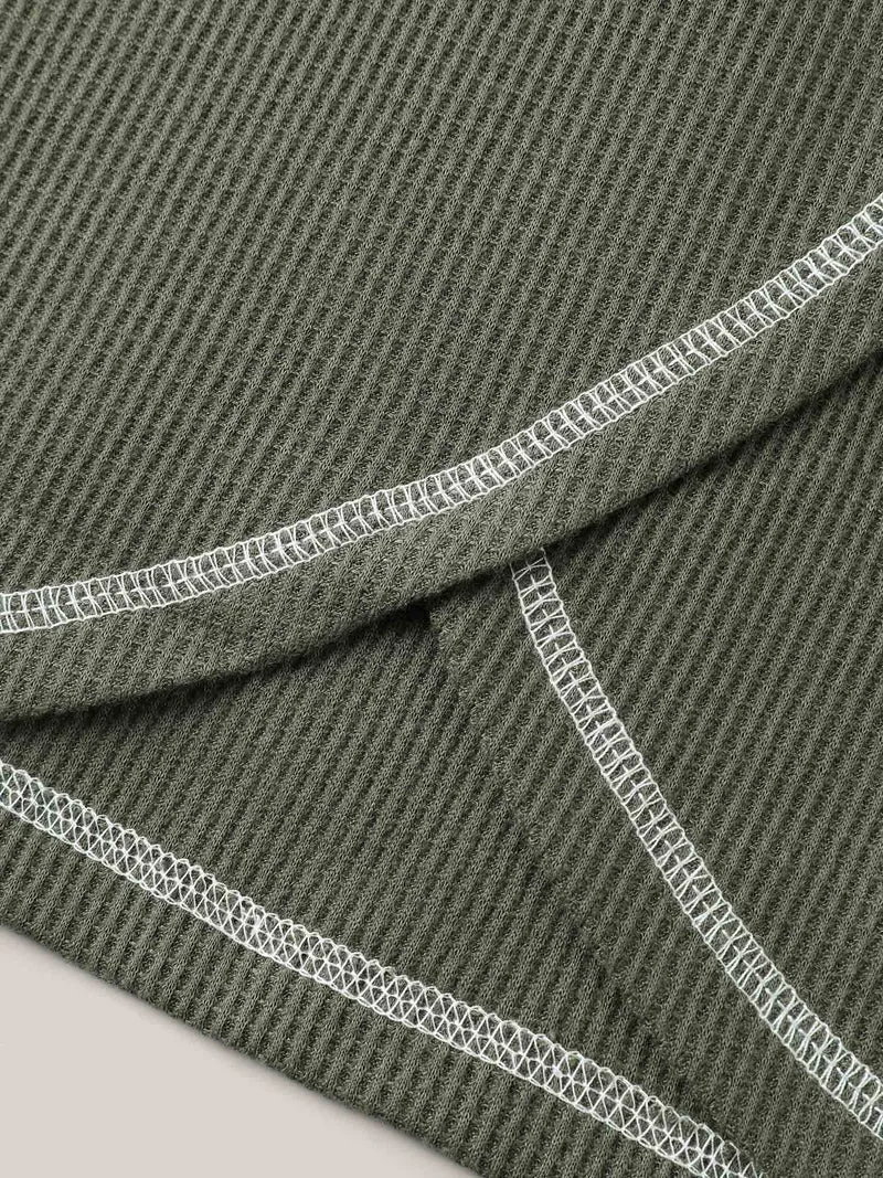 Waffle High Low Hem Zipper T-Shirt