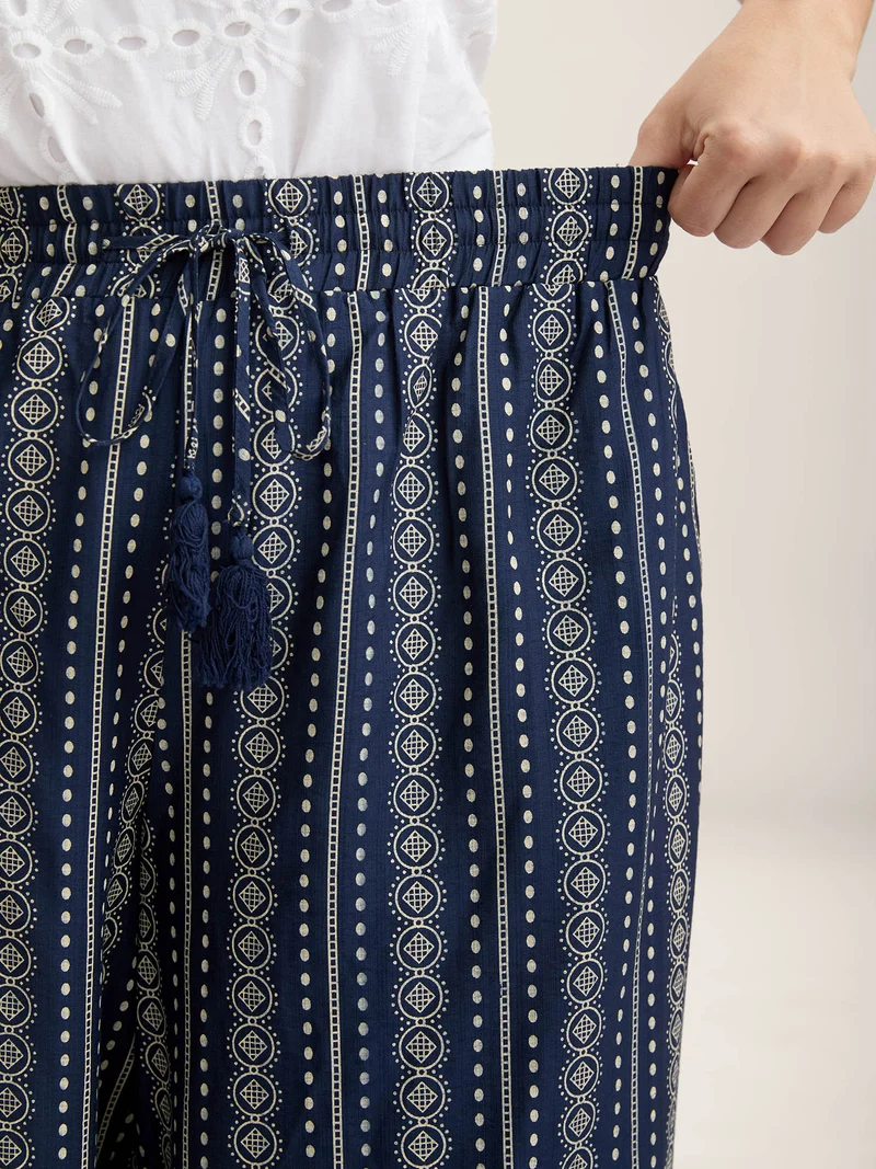 Boho Stripe Tassel Wide-Leg Pants