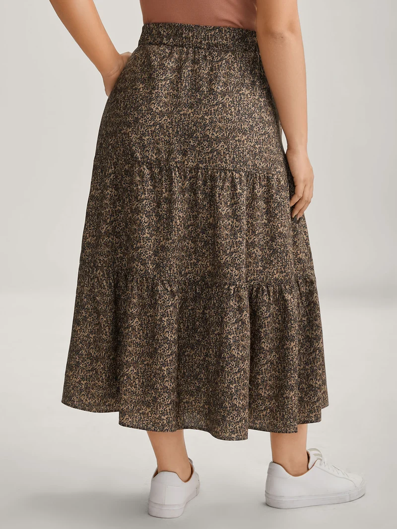 Leopard Print Tiered Midi Skirt
