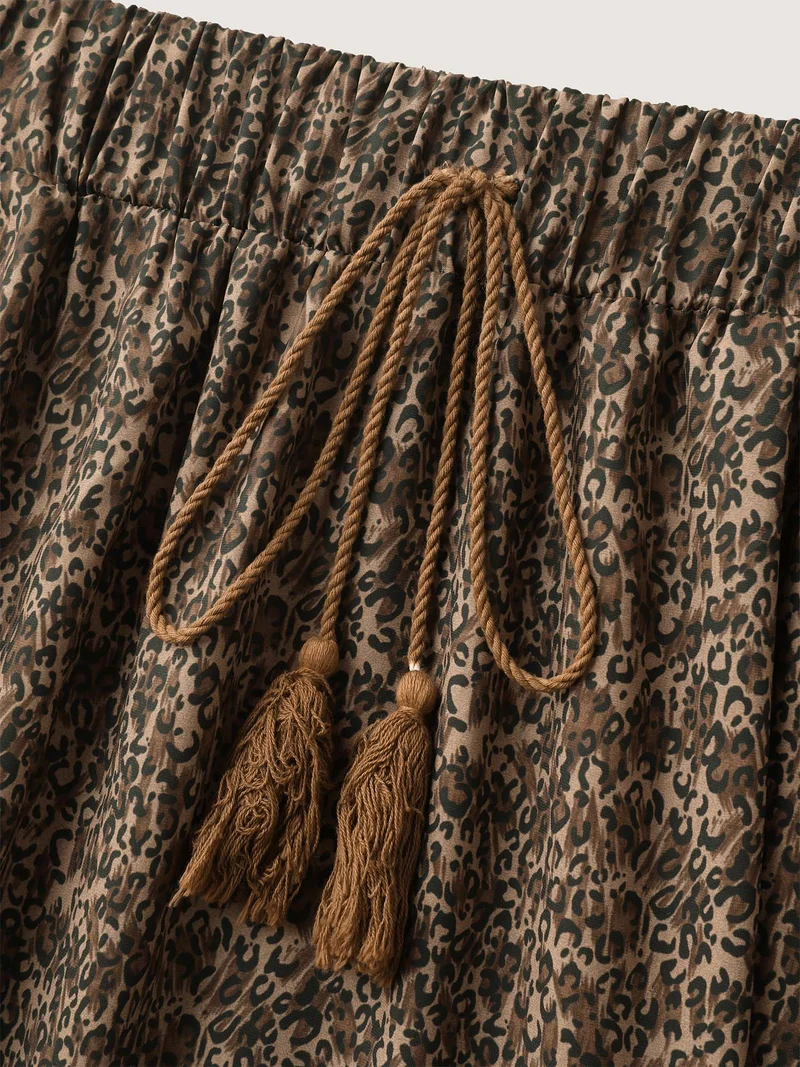 Leopard Print Tiered Midi Skirt