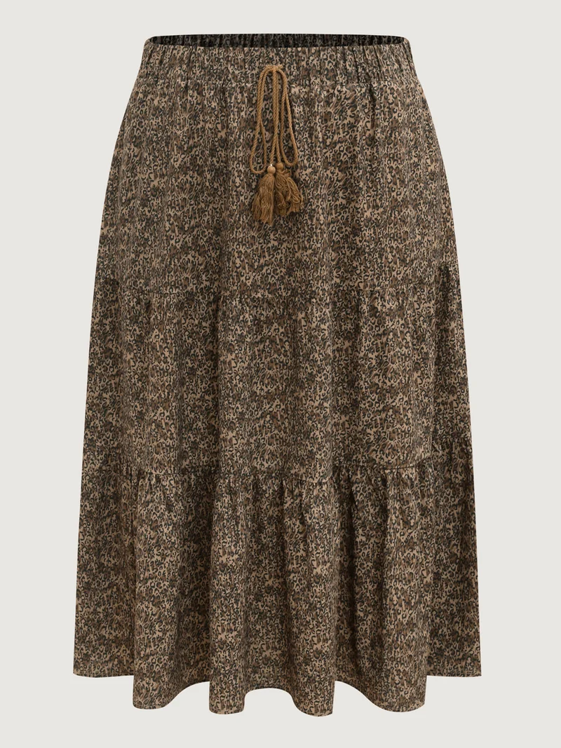 Leopard Print Tiered Midi Skirt