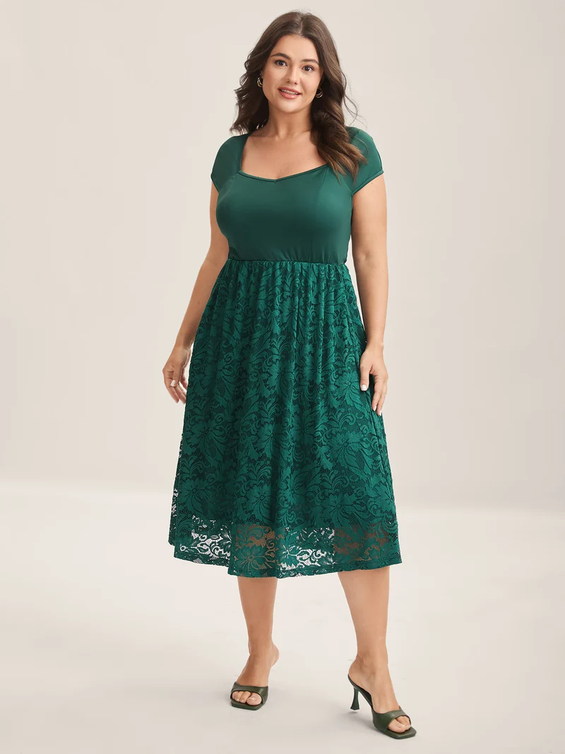 Sculpted Lace Stretchy Waist Midi Dress