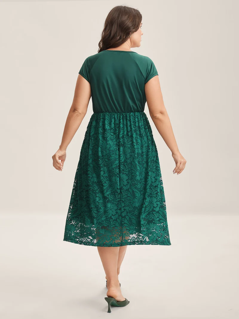 Sculpted Lace Stretchy Waist Midi Dress