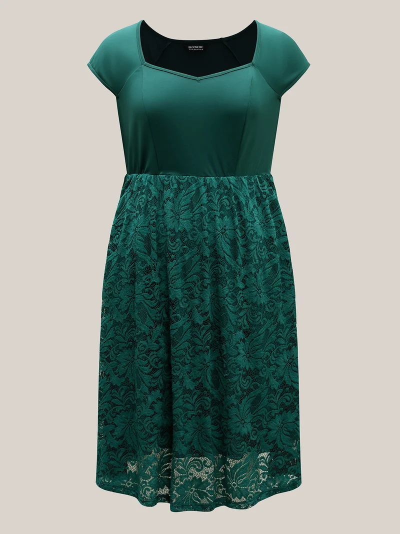 Sculpted Lace Stretchy Waist Midi Dress