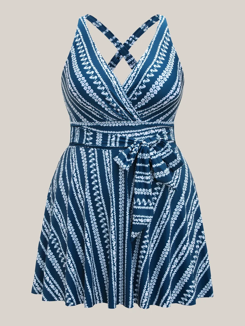 Anti-Float Ties Boho Belted Swim Dress