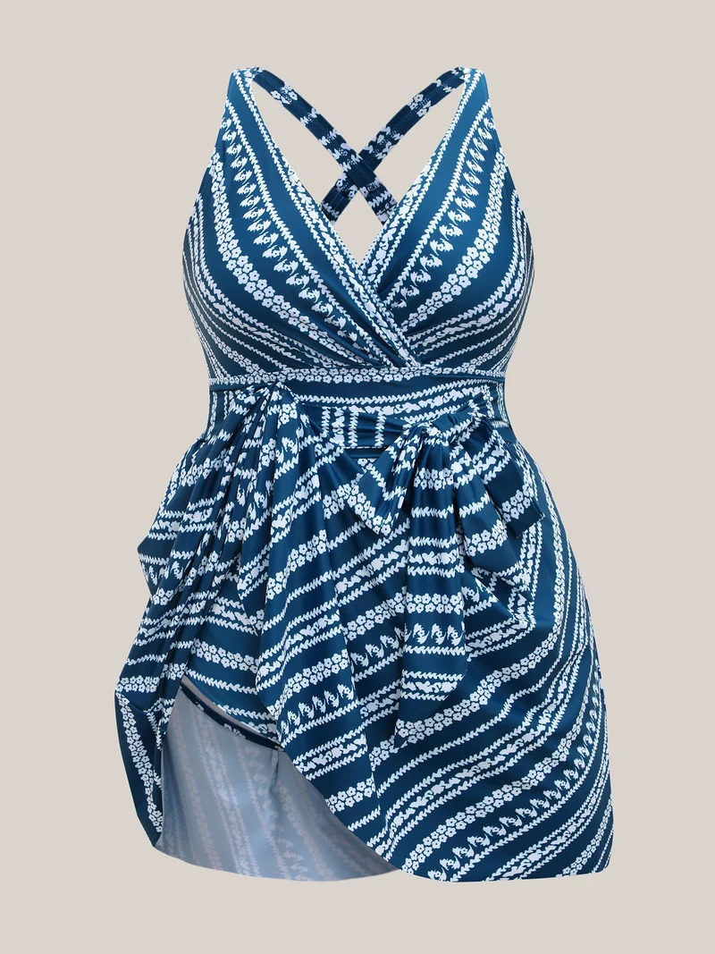 Anti-Float Ties Boho Belted Swim Dress