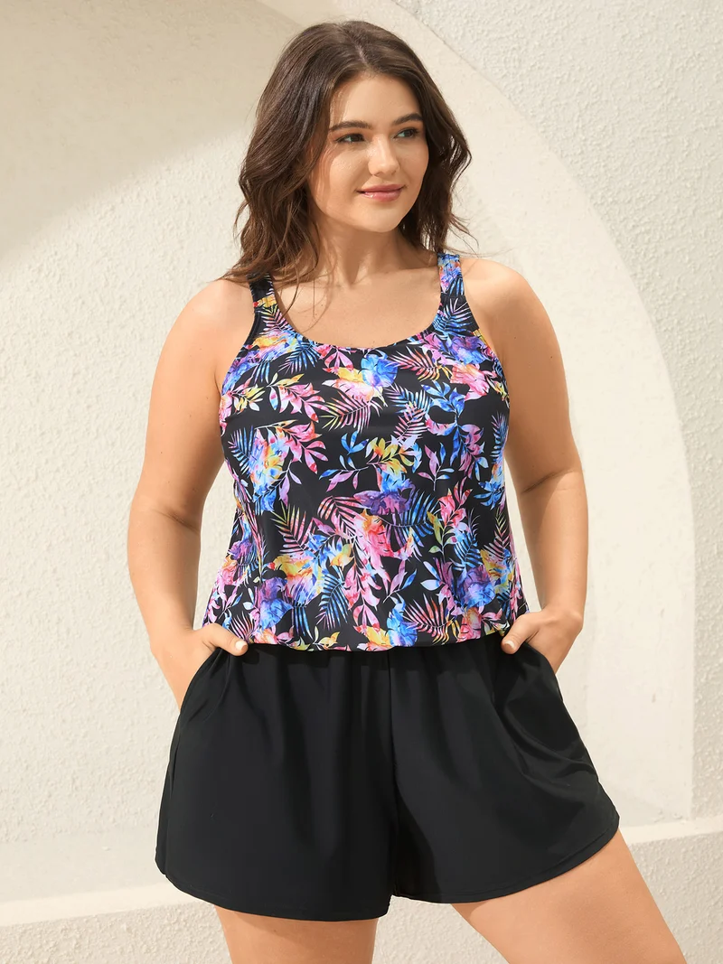 Tropical Print Slit One-Piece Swimsuit
