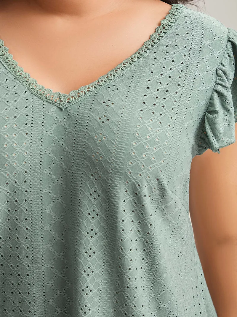 Eyelet Trim Flutter Sleeve Backless T-Shirt