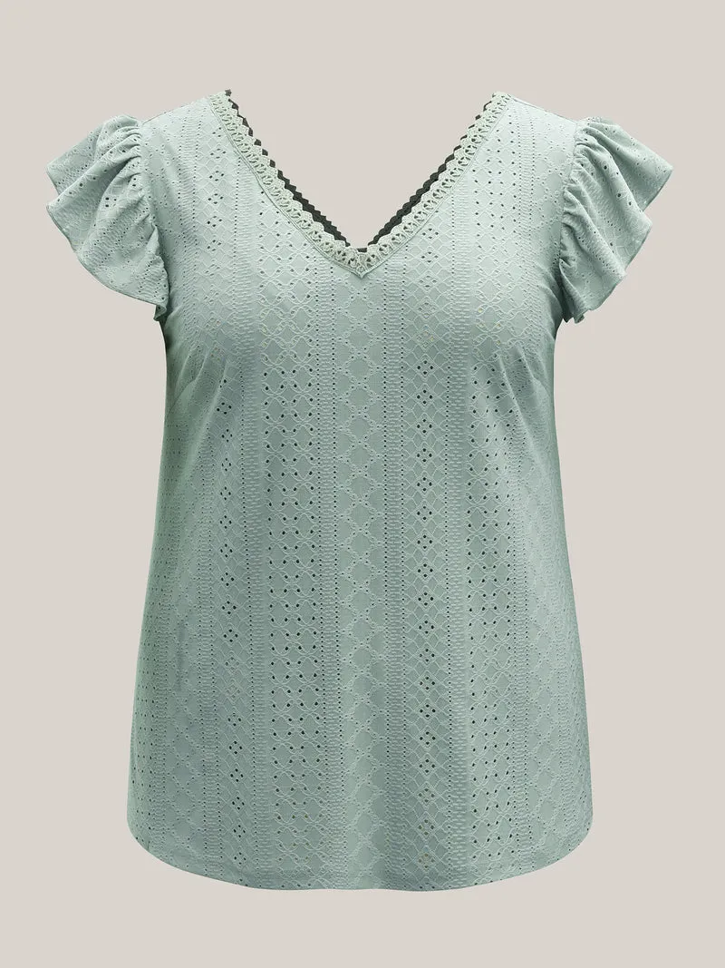 Eyelet Trim Flutter Sleeve Backless T-Shirt