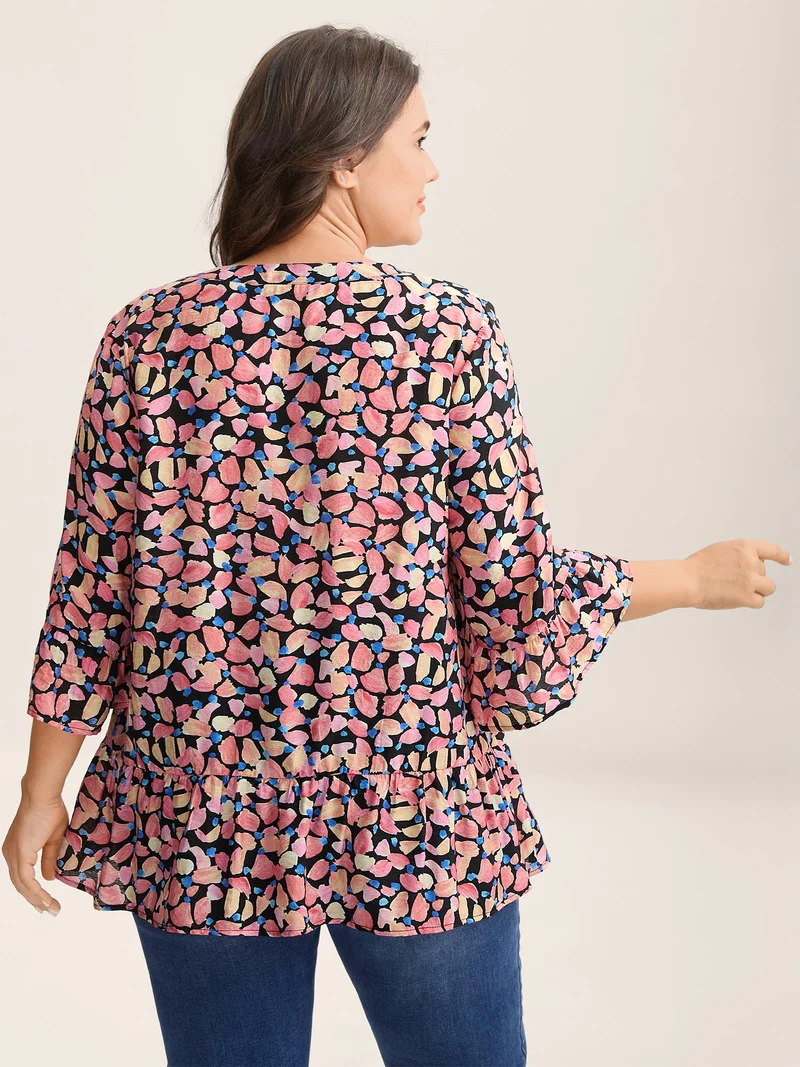 Floral Notched Collar Button Detail Blouse