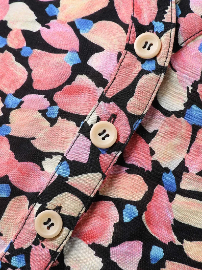 Floral Notched Collar Button Detail Blouse
