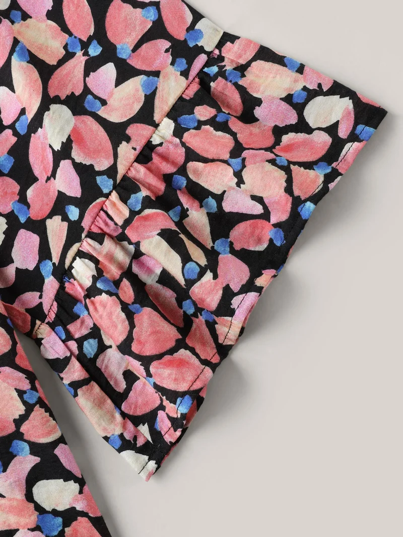 Floral Notched Collar Button Detail Blouse