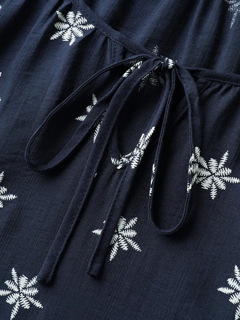 Boho Print Keyhole Pleated Blouse