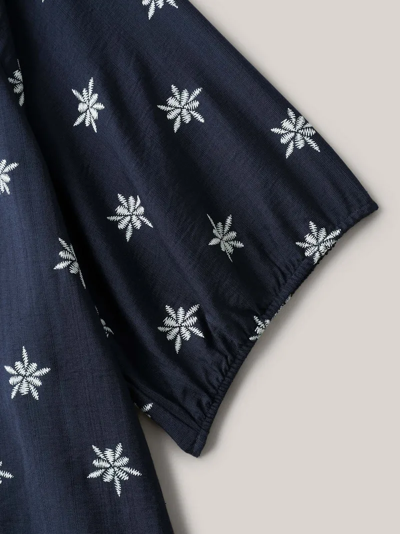 Boho Print Keyhole Pleated Blouse