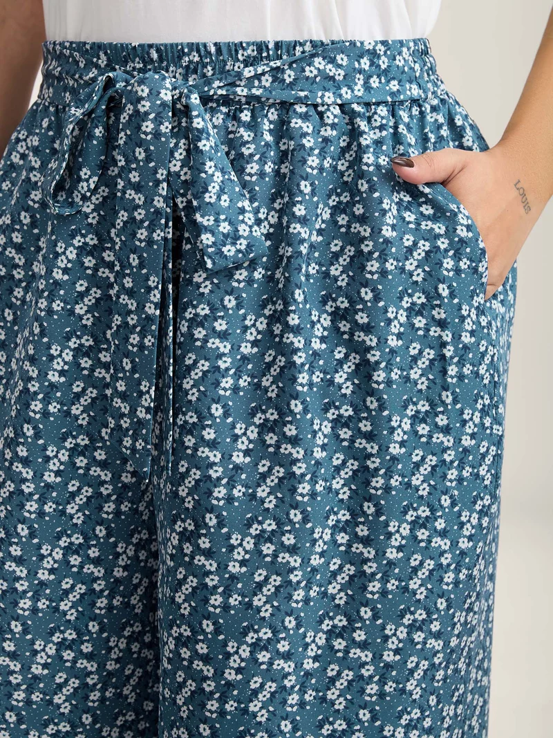 Floral Print Belted Wide-Leg Pants