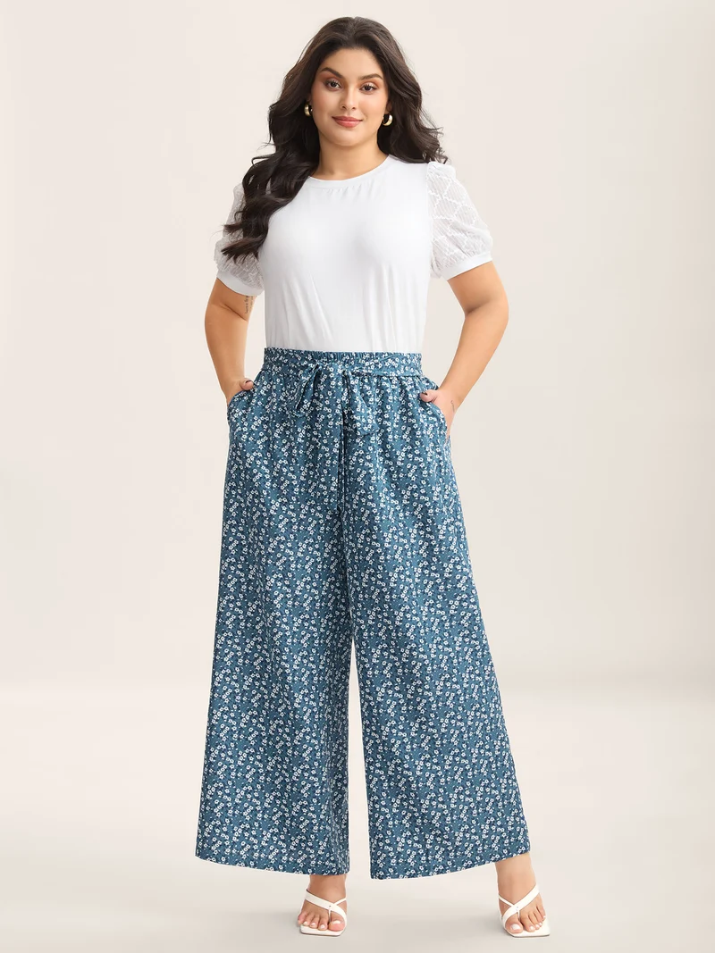 Floral Print Belted Wide-Leg Pants