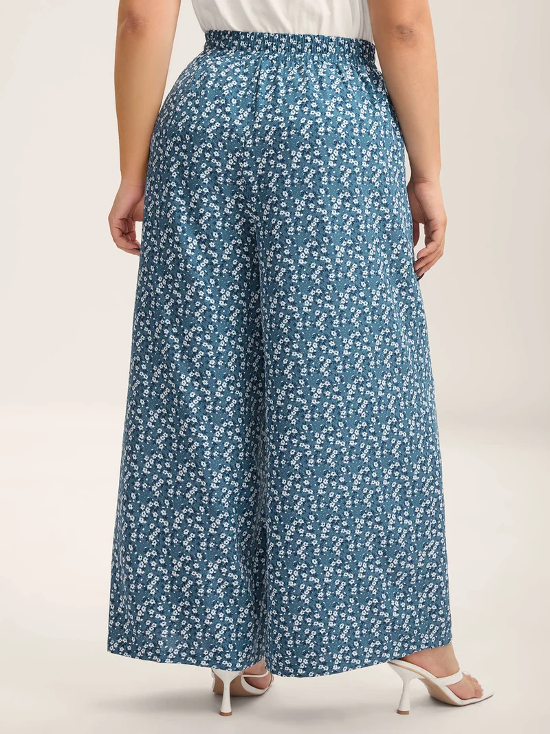 Floral Print Belted Wide-Leg Pants