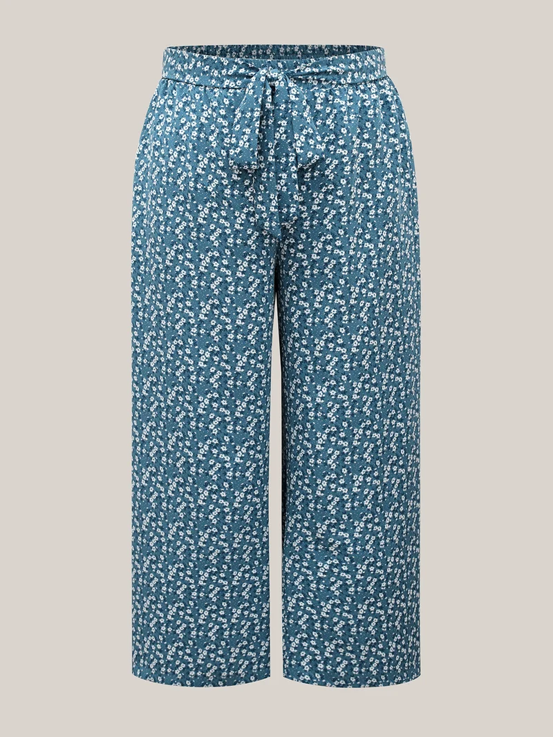 Floral Print Belted Wide-Leg Pants