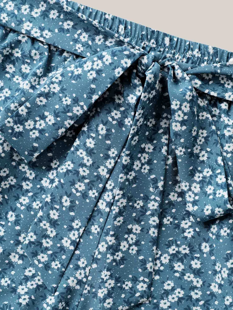 Floral Print Belted Wide-Leg Pants