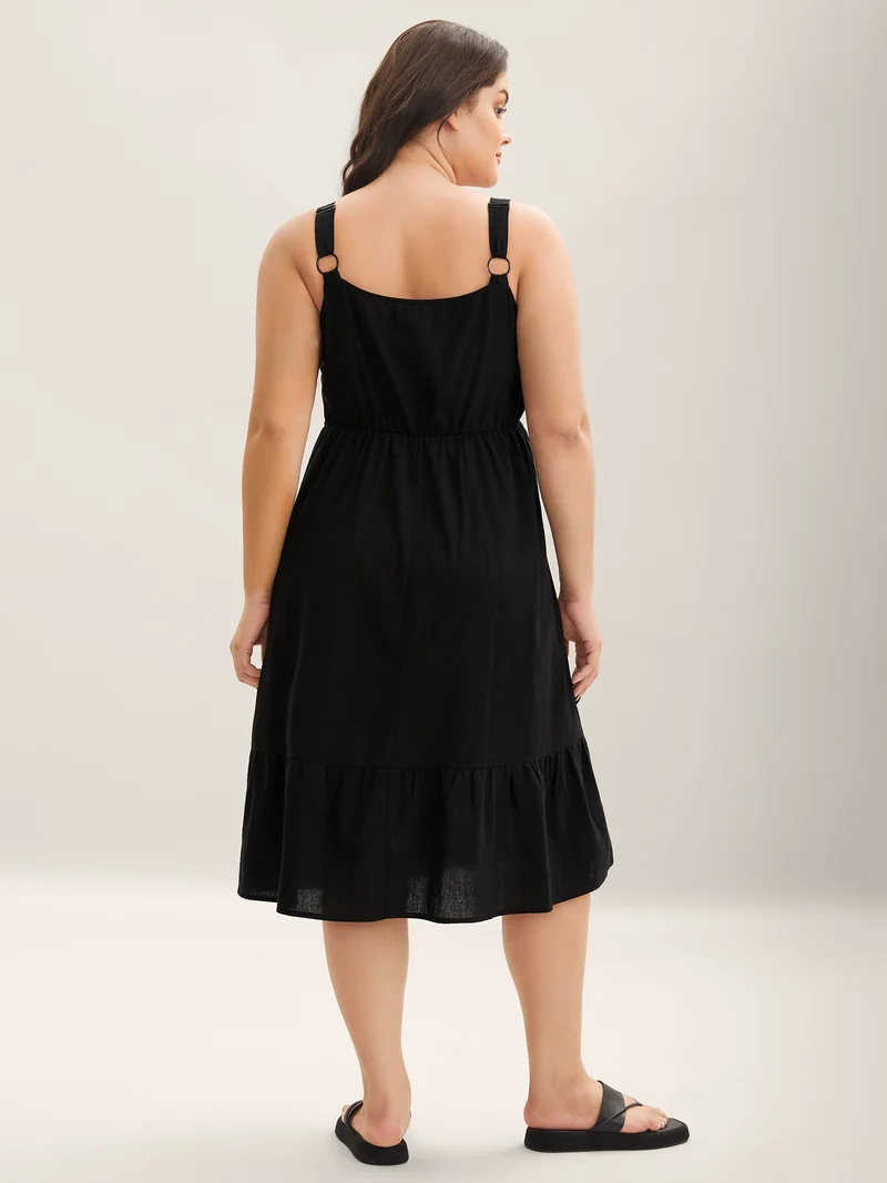 Cotton Crochet Floral Stretchy Waist Midi Dress