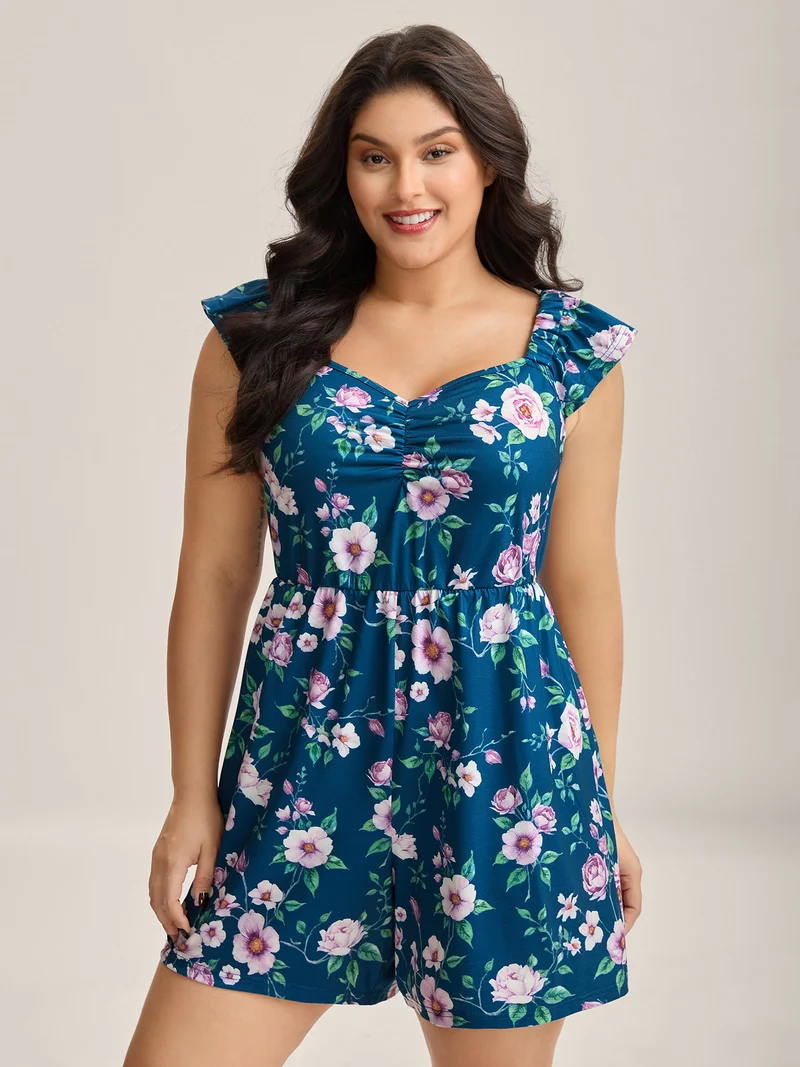 Flirty Floral Print Cinched-Waist Romper