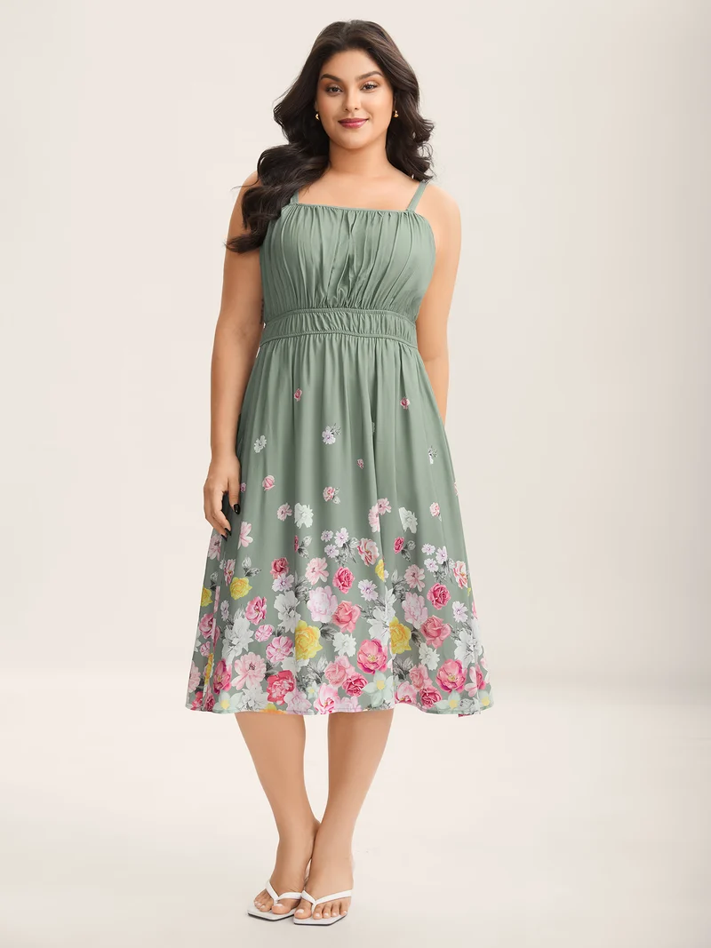 Floral Print Hem Cami Pockets Midi Dress