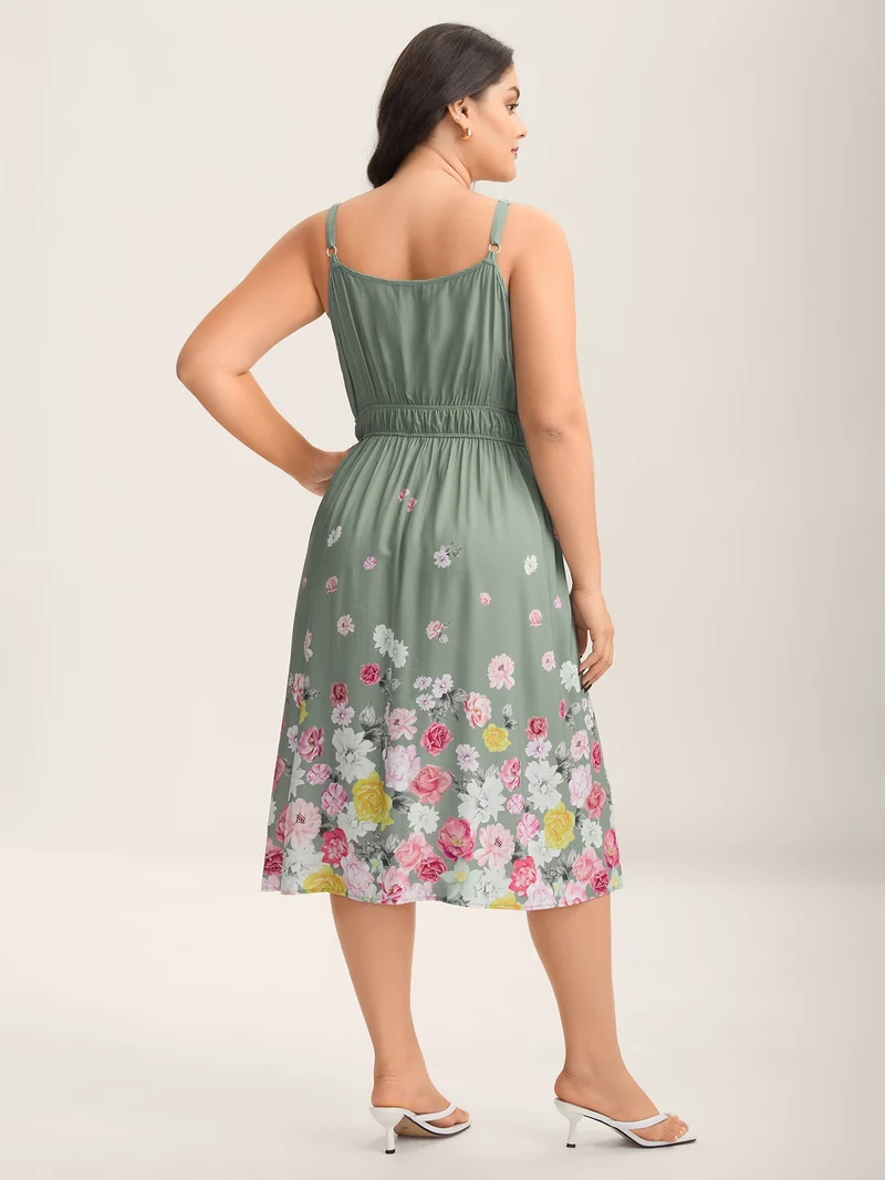 Floral Print Hem Cami Pockets Midi Dress